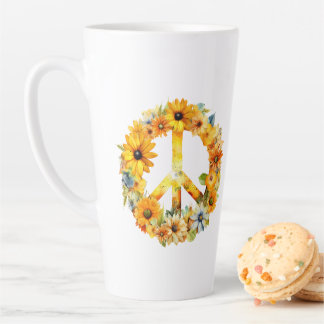 Caneca De Café Latte Hippy Hippy Sunflower Sinal de Paz