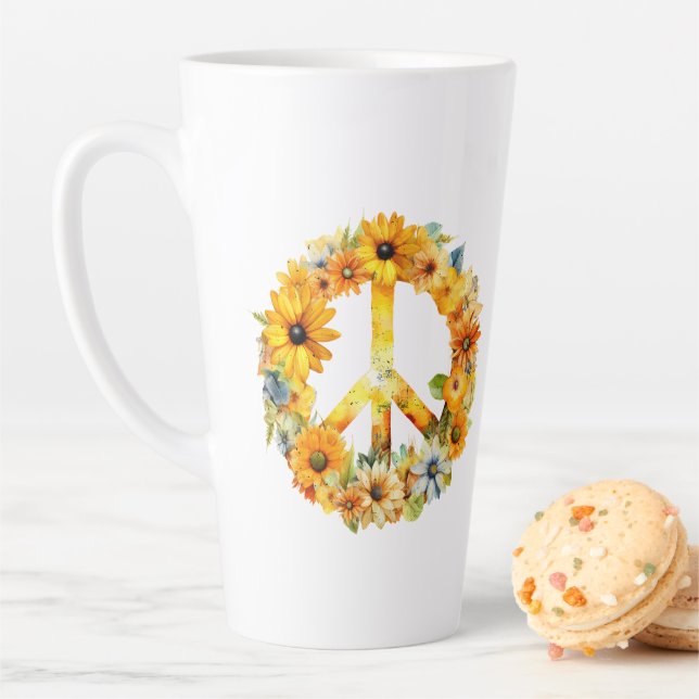 Caneca De Café Latte Hippy Hippy Sunflower Sinal de Paz (In Situ)