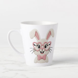 Caneca De Café Latte Hipster Bunny Óculos de Coração Rosa Gravata Borbo