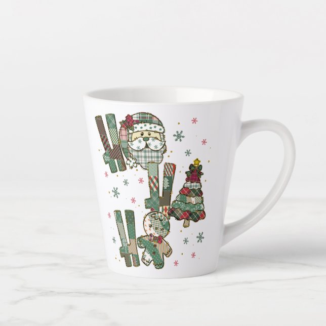 Caneca De Café Latte Ho Ho Ho Christmas Festive Patchwork (Direita)