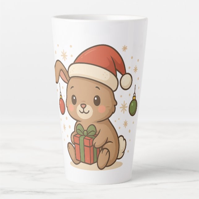 Caneca De Café Latte Holiday Bunny in Santa Hat (Frente)