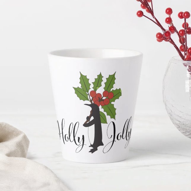 Caneca De Café Latte Holly Jolly Cute Engraçado Pinguim de Natal (Criador carregado)