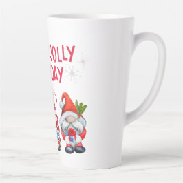 Caneca De Café Latte Holly Jolly Holiday Gnomos Whimsical Christmas