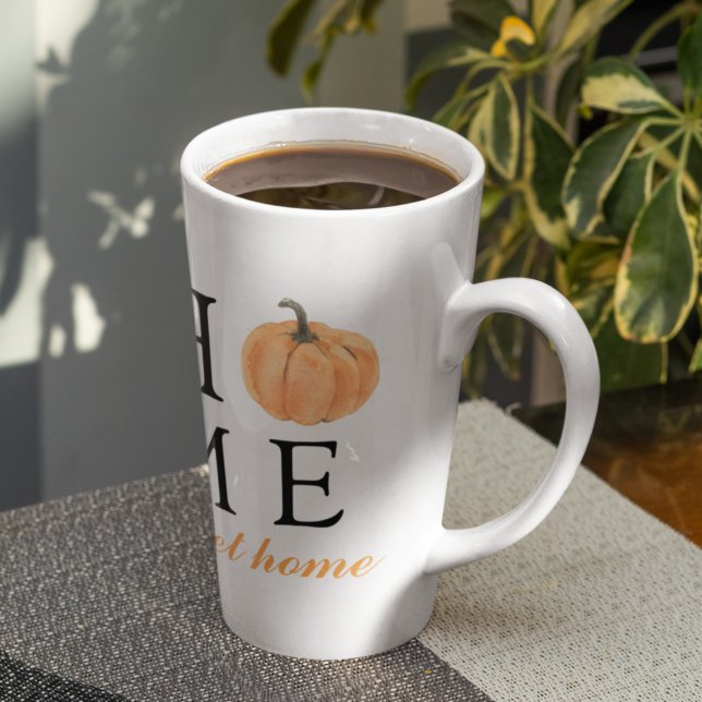 Caneca De Café Latte Home Sweet Home | Abóbora Laranja | Fall Season (Criador carregado)