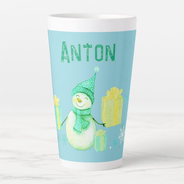 Caneca De Café Latte Homem de Neve Personalizado com presentes (Frente)