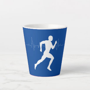 Caneca De Café Latte Homem Runners Silhouette em Fundo Azul
