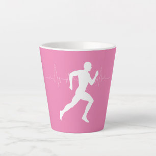 Caneca De Café Latte Homem Runners Silhouette em Fundo Rosa