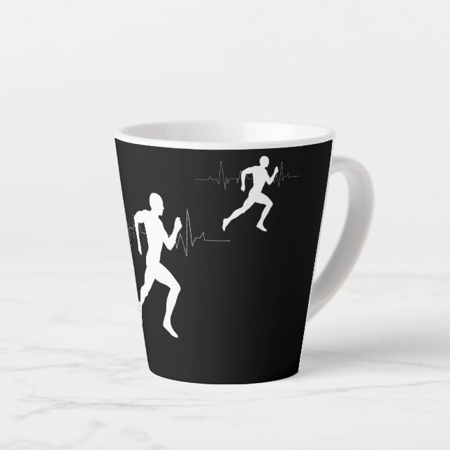 Caneca De Café Latte Homem Runners Silhouette HeartBeat Line (Ângulo direito)