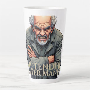 Caneca De Café Latte Homem Velho Irritado – Ilustração de Desenho Anima