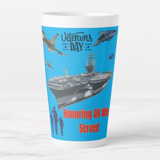 Caneca De Café Latte Homenageando o poderoso militar azul (Frente)