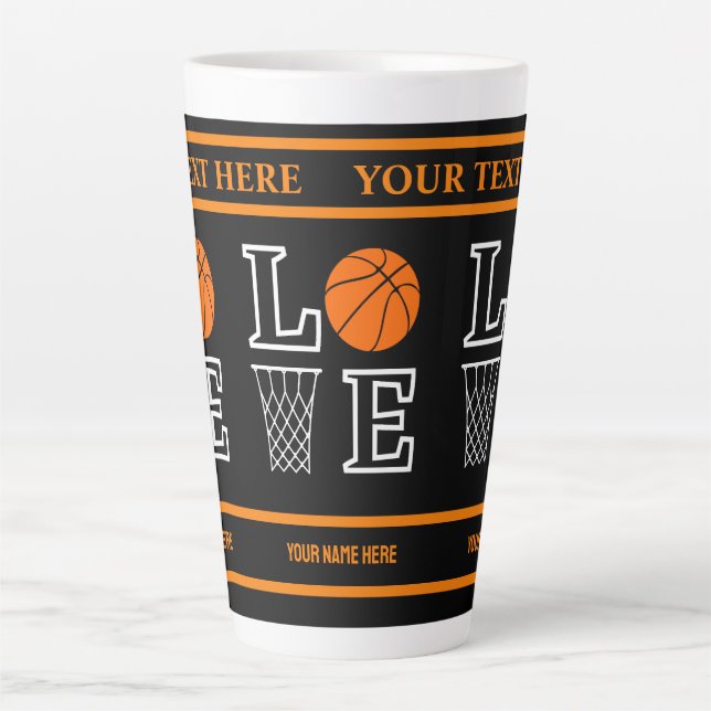 Caneca De Café Latte Hoops de basquete, Presente de Jogador de Basquete (Frente)