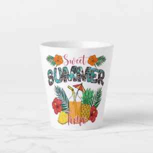 Caneca De Café Latte Hora de Verão Doce   Frutas Tropicais e Florais