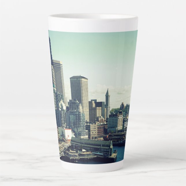 Caneca De Café Latte Horizonte de Seattle (Frente)