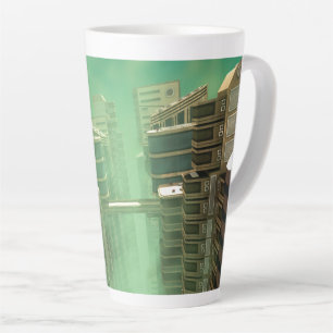 Caneca De Café Latte Horizonte Urbano Megacidade Retro Futurista