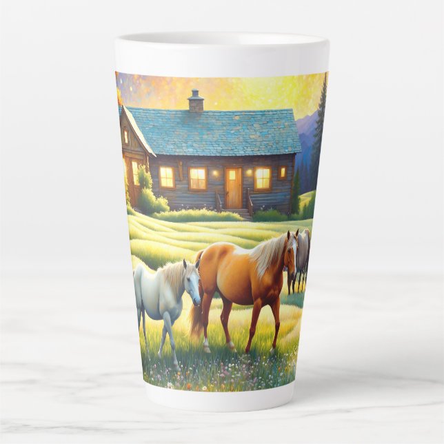 Caneca De Café Latte Horse on Farm Wildflower Meadow (Frente)