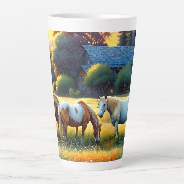 Caneca De Café Latte Horse on Farm Wildflower Meadow (Frente)