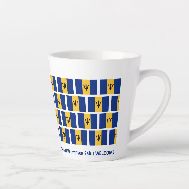 Caneca De Café Latte Hospitalidade Patriótica de Bandeira de Barbados (Direita)