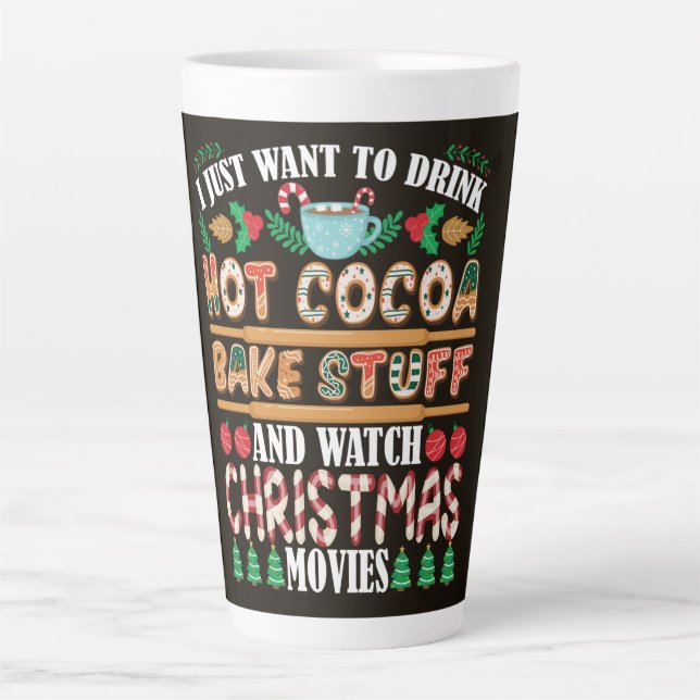 Caneca De Café Latte Hot Cocoa, Baking & Christmas Movies (Frente)