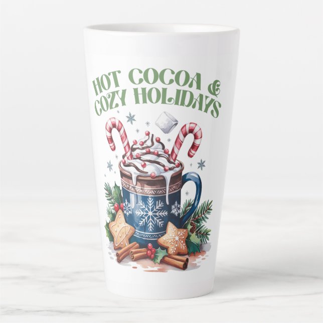 Caneca De Café Latte Hot Cocoa & Cozy Holidays (Frente)