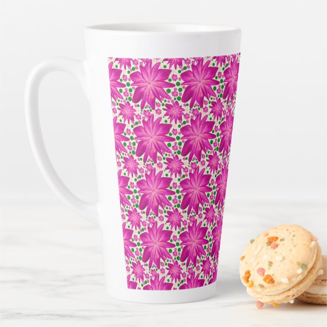 Caneca De Café Latte Hot Pink Floral Seamless Pattern  (In Situ)