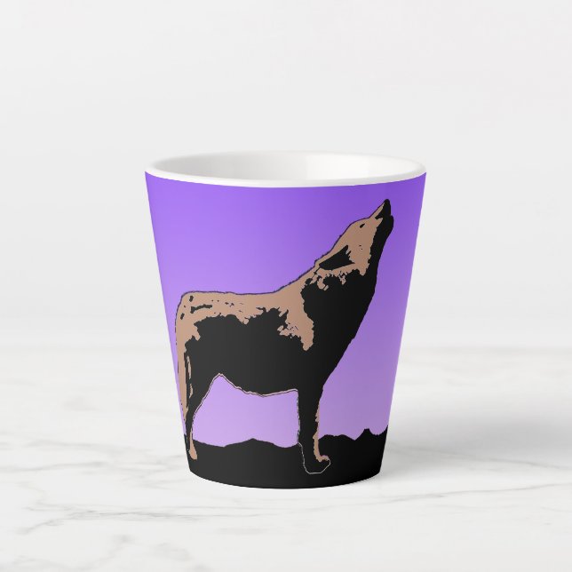Caneca De Café Latte Howling Wolf at Sunset - Arte original sobre a vid (Frente)