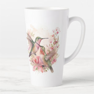 Caneca De Café Latte Humming Bird Pair com Flores