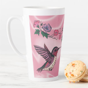 Caneca De Café Latte Hummingbird e Flores Adoráveis