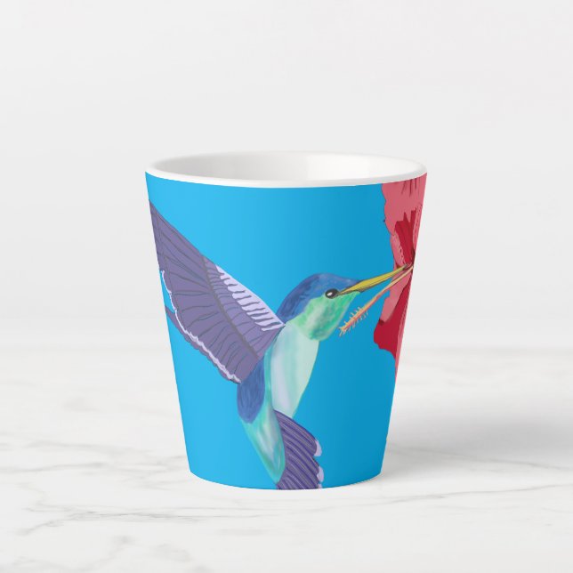 Caneca De Café Latte Hummingbird e Red Hibiscus (Frente)