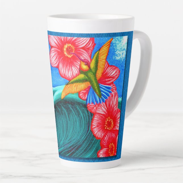 Caneca De Café Latte Hummingbird Ocean (Ângulo direito)