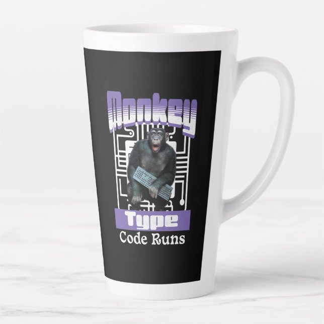 Caneca De Café Latte Humor de Programador Executando Código de Macaco (Direita)
