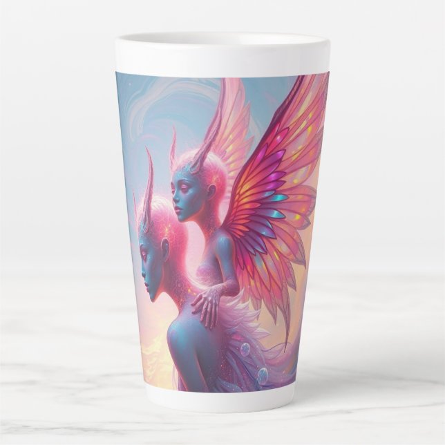 Caneca De Café Latte Hüterinnen des Himmels – Elara & Vireya (Frente)