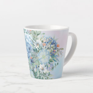 Caneca De Café Latte Hydrangea Azul e Lata Floral