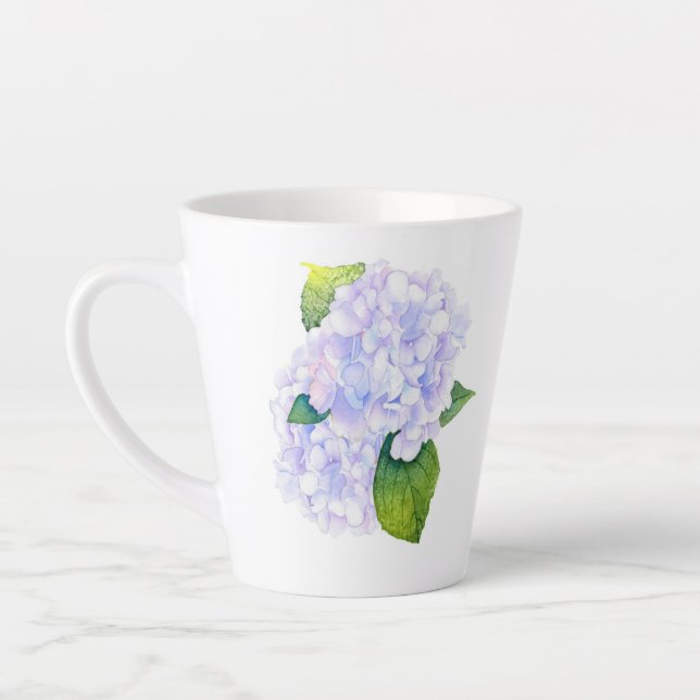 Caneca De Café Latte Hydrangeas de Aquarela (Esquerda)