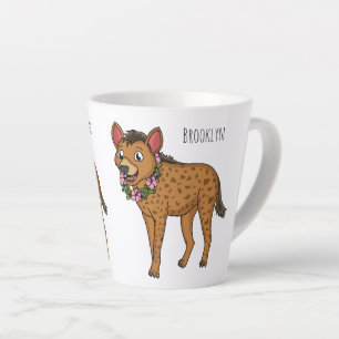 Caneca De Café Latte Hyena and flowers cartoon illustration 