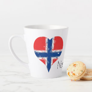 Caneca De Café Latte I Heart Norway Distress Heart Flag