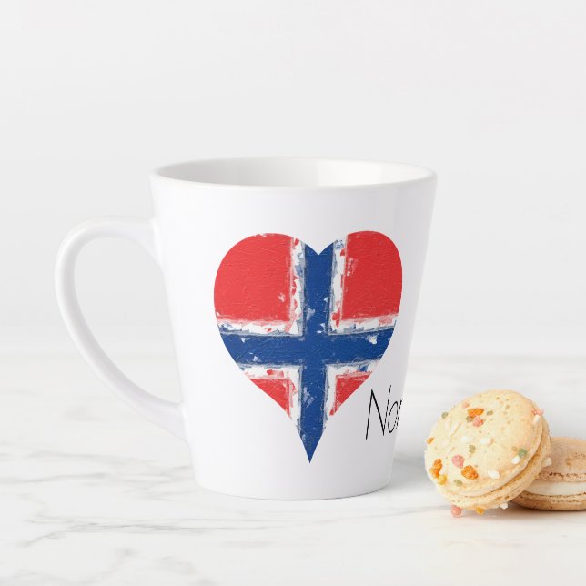 Caneca De Café Latte I Heart Norway Distress Heart Flag (In Situ)