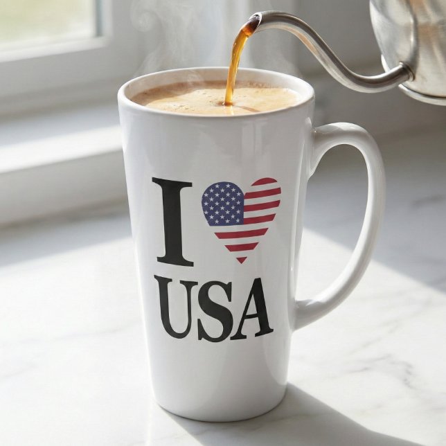 CANECA DE CAFÉ LATTE "I ❤️ USA" (Sip The American Dream.)