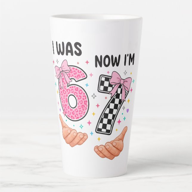 Caneca De Café Latte I was 6 now I'm 7 cute birthday numbers (Frente)