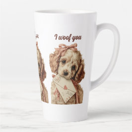Caneca De Café Latte I woof you Vintage Pup Valentine's Day