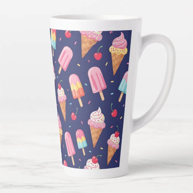 Caneca De Café Latte Ice cream, popsicles and cherries pattern (Direita)