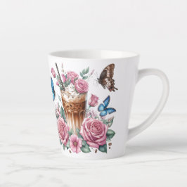 Caneca De Café Latte Iced Coffee & Butterfly Floral