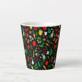 Caneca De Café Latte Ícones Coloridos Vegetais
