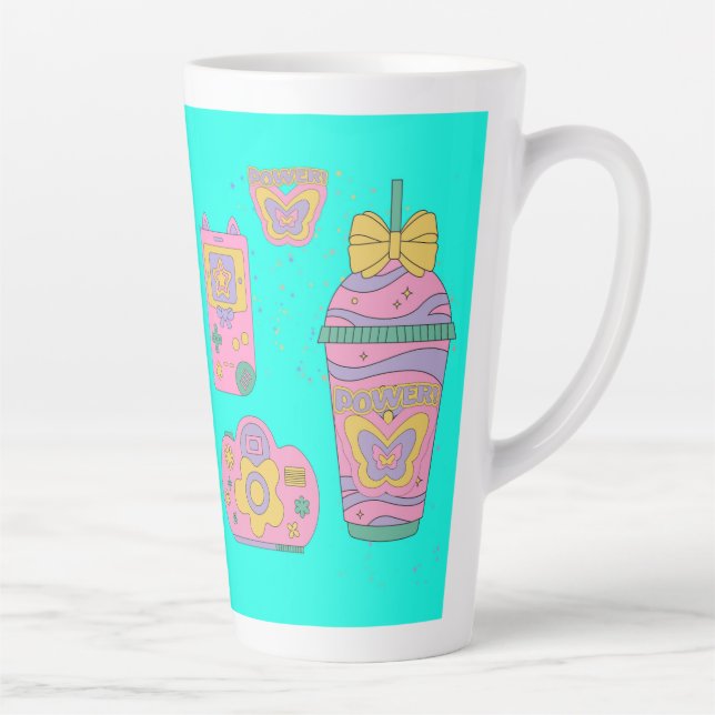 Caneca De Café Latte Ícones retrorreflectores estilo 90s (Direita)