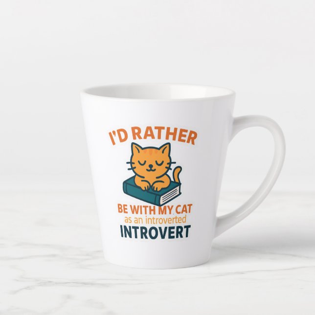 Caneca De Café Latte I'd Rather Be With My Cat (Direita)