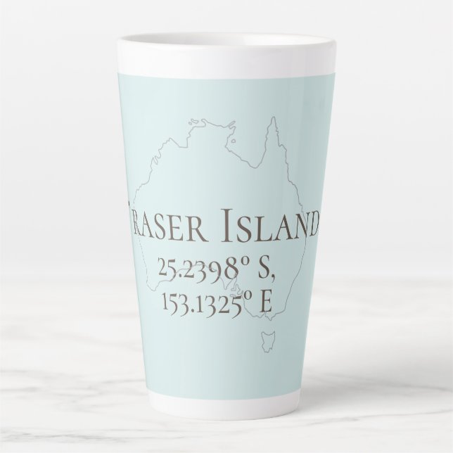 Caneca De Café Latte Ilha Fraser Austrália Latitude & Longitude (Frente)