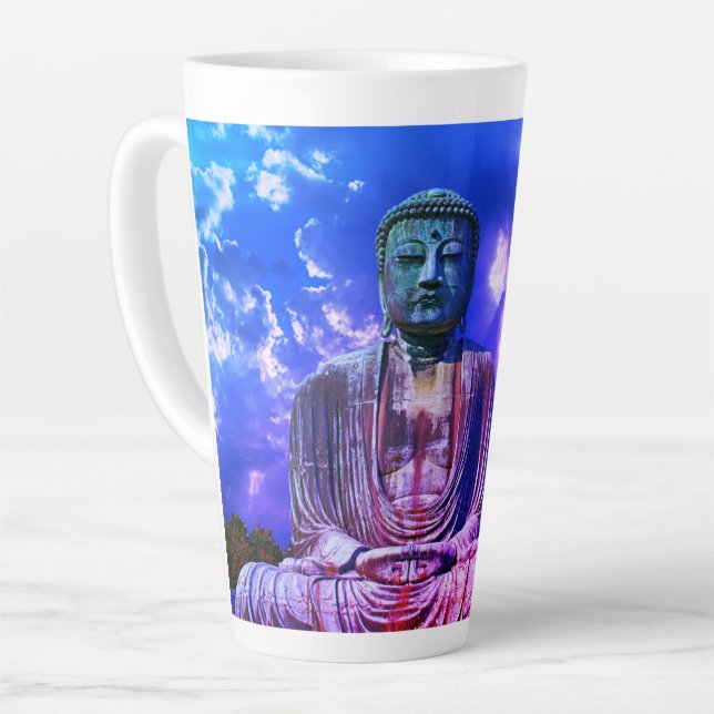 Caneca De Café Latte Iluminismo Meditando a Cor da Estátua Buda (Ângulo esquerdo)