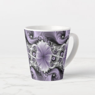 Caneca De Café Latte Ilusão Lilás Arte Floral Abstrata Fantasia Fractal