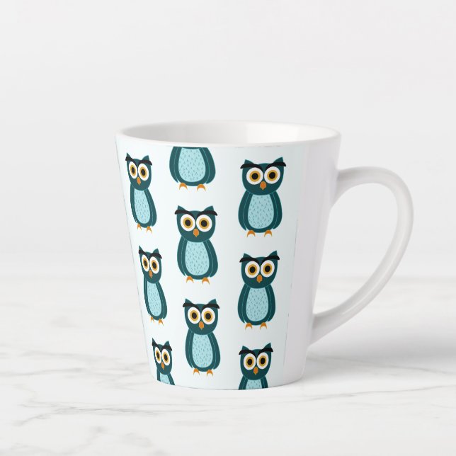 Caneca De Café Latte Ilustração Blue Owl (Direita)