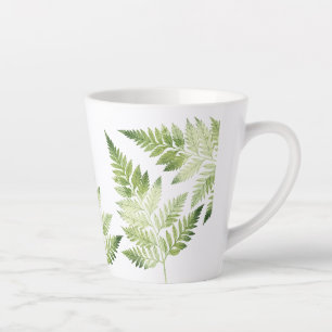 Caneca De Café Latte Ilustração Botânica de Fern Verde Minimalista