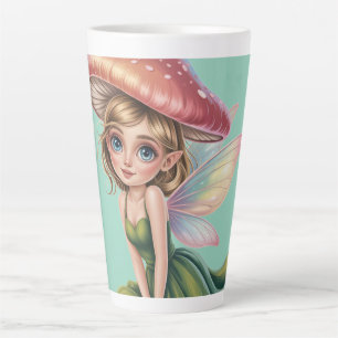 Caneca De Café Latte Ilustração da Fada da Floresta com Chapéu de Cogum